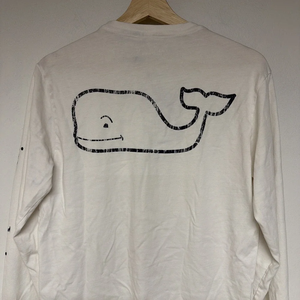 Vineyard Vines T-shirt Size S Mens Vintage Whale Long Sleeve Pocket White